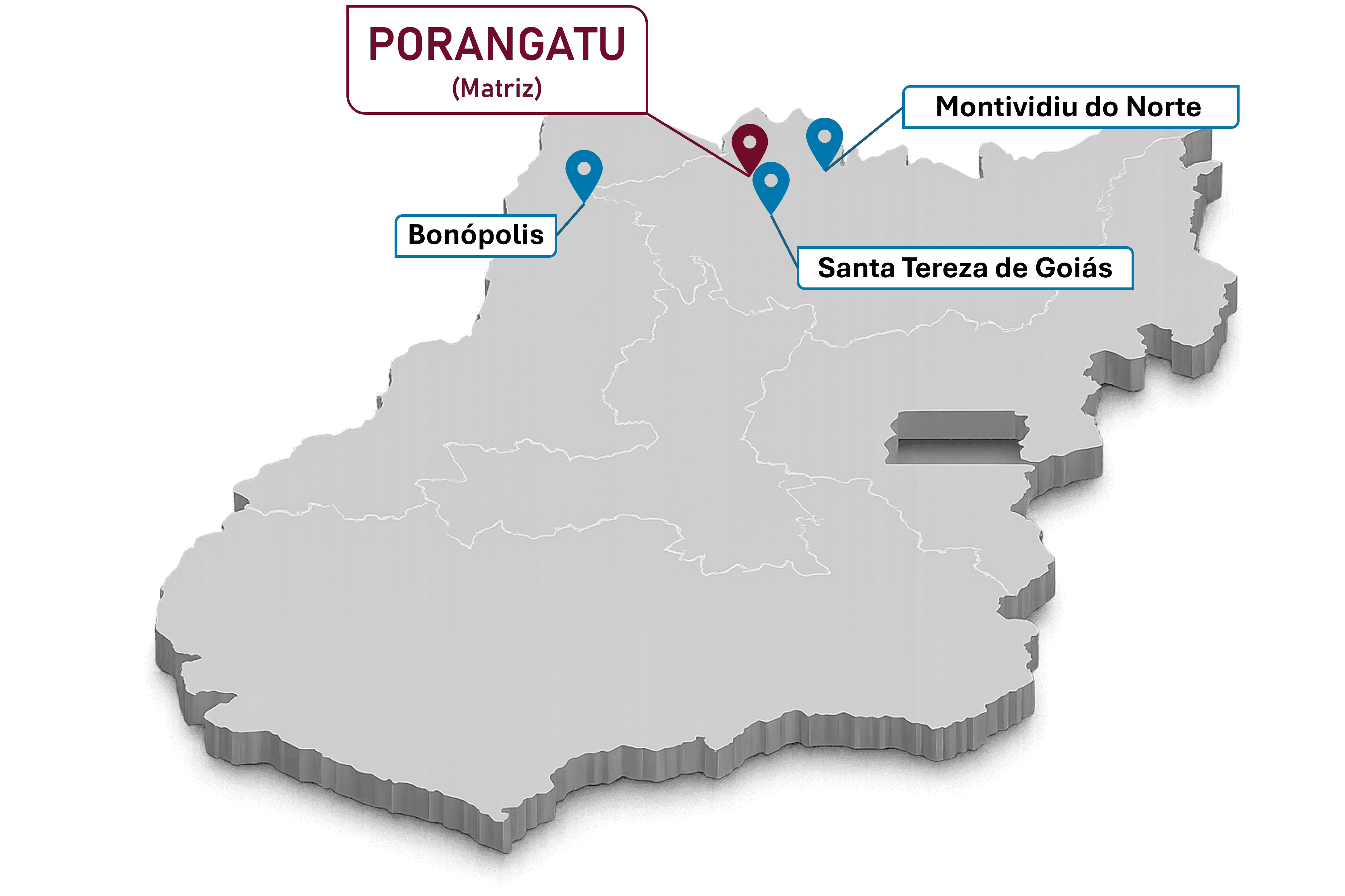 Mapa de Goiás com as unidades da Vitalli